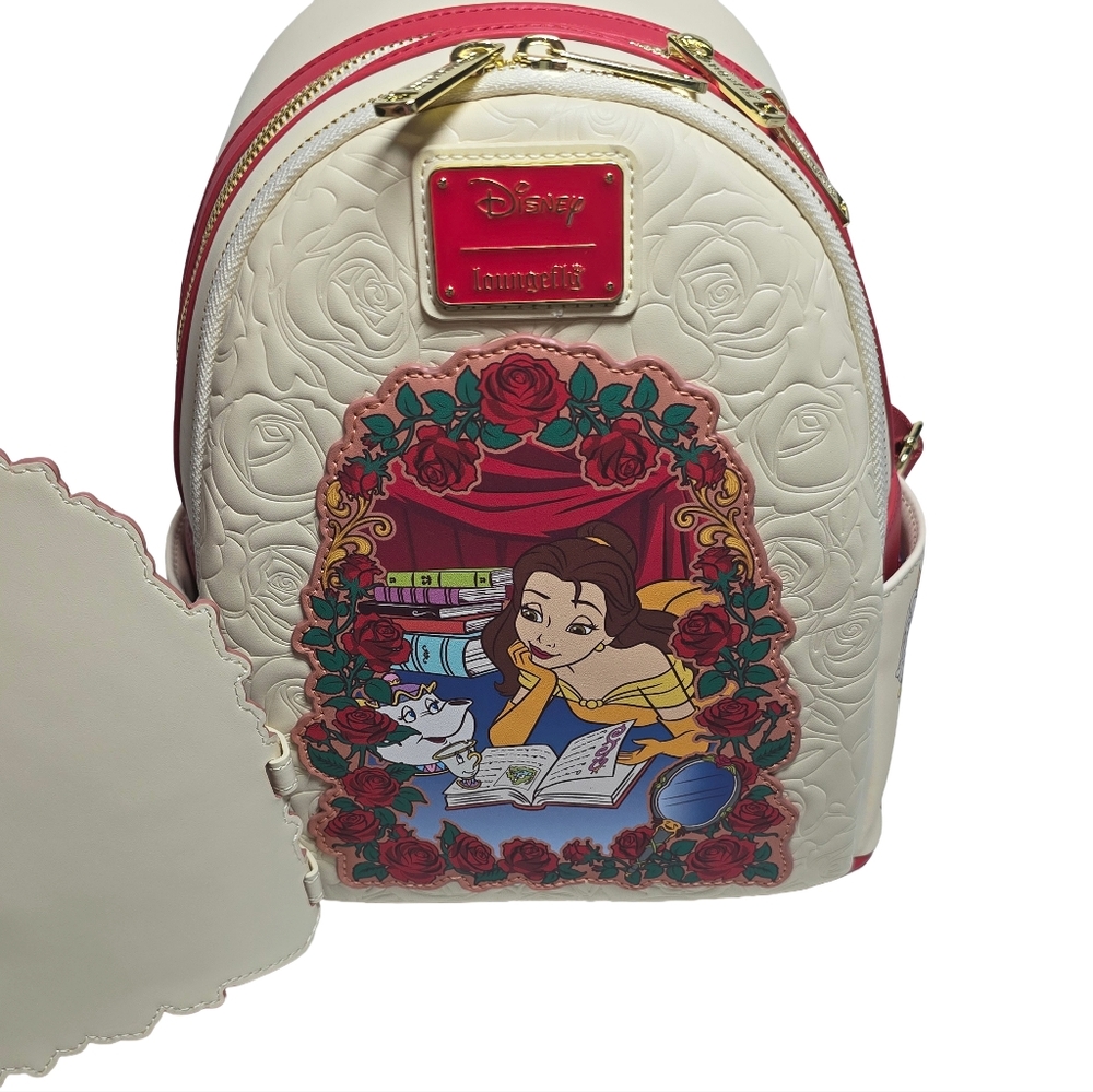 Loungefly Disney Beauty & the Beast Belle Roses Magnetic Door Mini Backpack NWT - Picture 2 of 7
